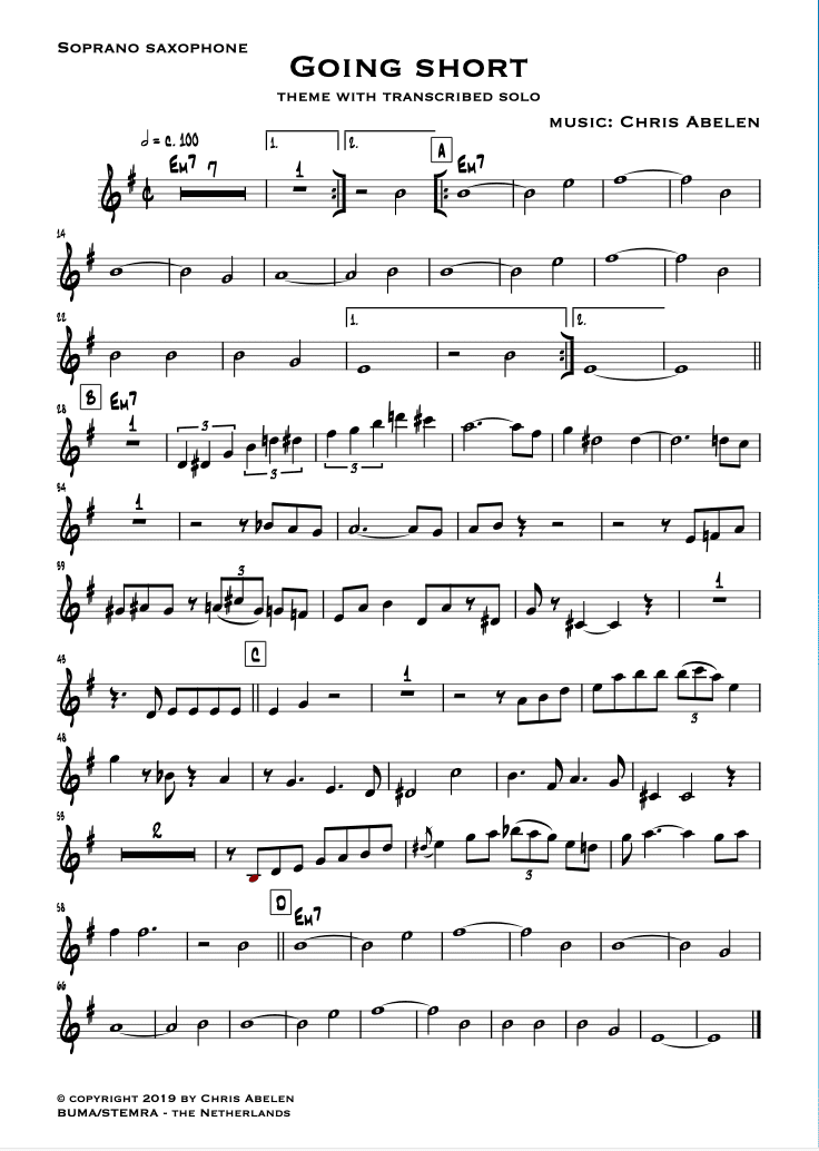 Going short – Soprano Saxophone Solo Transcription (PDF)